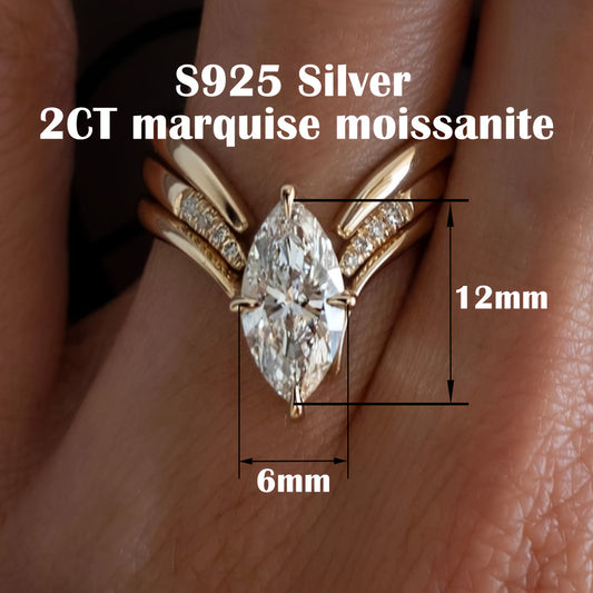 925 Silver 2ct Marquise-Cut Moissanite Stackable Ring, Women's Moissanite Jewelry, Silver Ring 3pcs EngaSynthetic Gemstoneent Set High-Quality Women's Wedding Band, for Daily Vacation Proposal A Gift Of Blessings for Loved On
