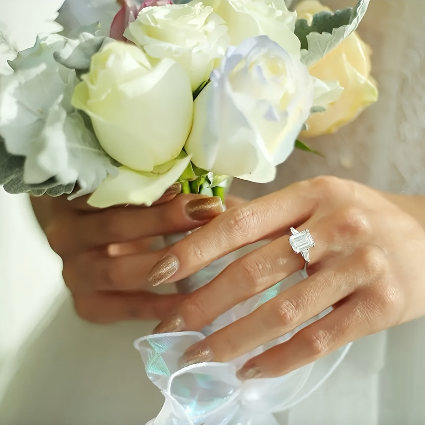 Moissanite S925 Premier League Silvery Ring, 8*10mm 4 Quart Square Diamond Ring, Luxurious Elegant and Beautiful Jewelry, Proposal Ring with Gift Box, as a Gift for Your Mother, for Her, Birthday, perfect for Wedding and Anni