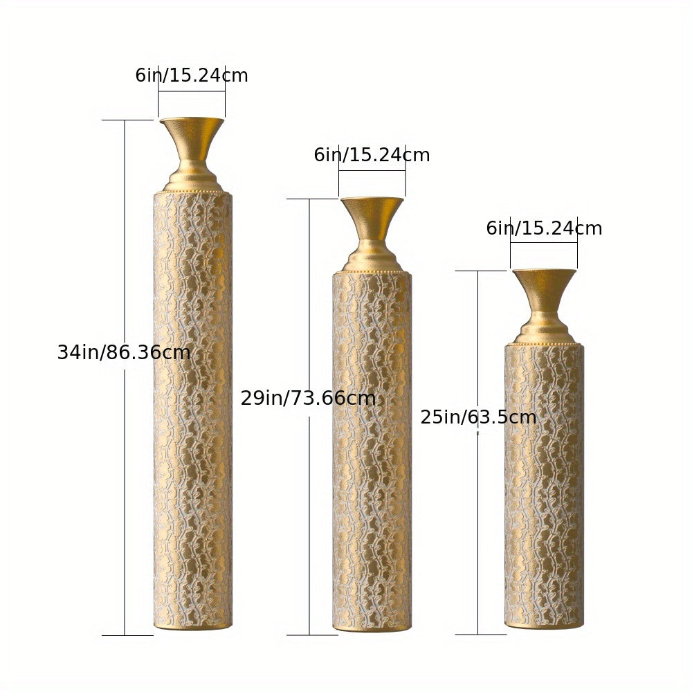 Metal Decorative Vases High Distress Metal Center Vases With Growing Vine Patterns, Set Of 3 Vases For Home Decoration 34 ", 29 ", 25 "H, Golden, Valentine'S Day Gifts, New Home/office Decoration Gifts, Wedding Centerpiece Va