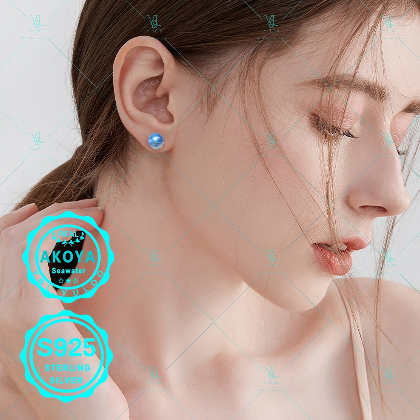 Round Akoya Blue Grey Seawater Pearl 925 Silver Stud Earrings-Mother, Girlfriend, Her Fine Jewelry Mother'S Day, Valentine'S Day, Christmas Day, Birthday Gift