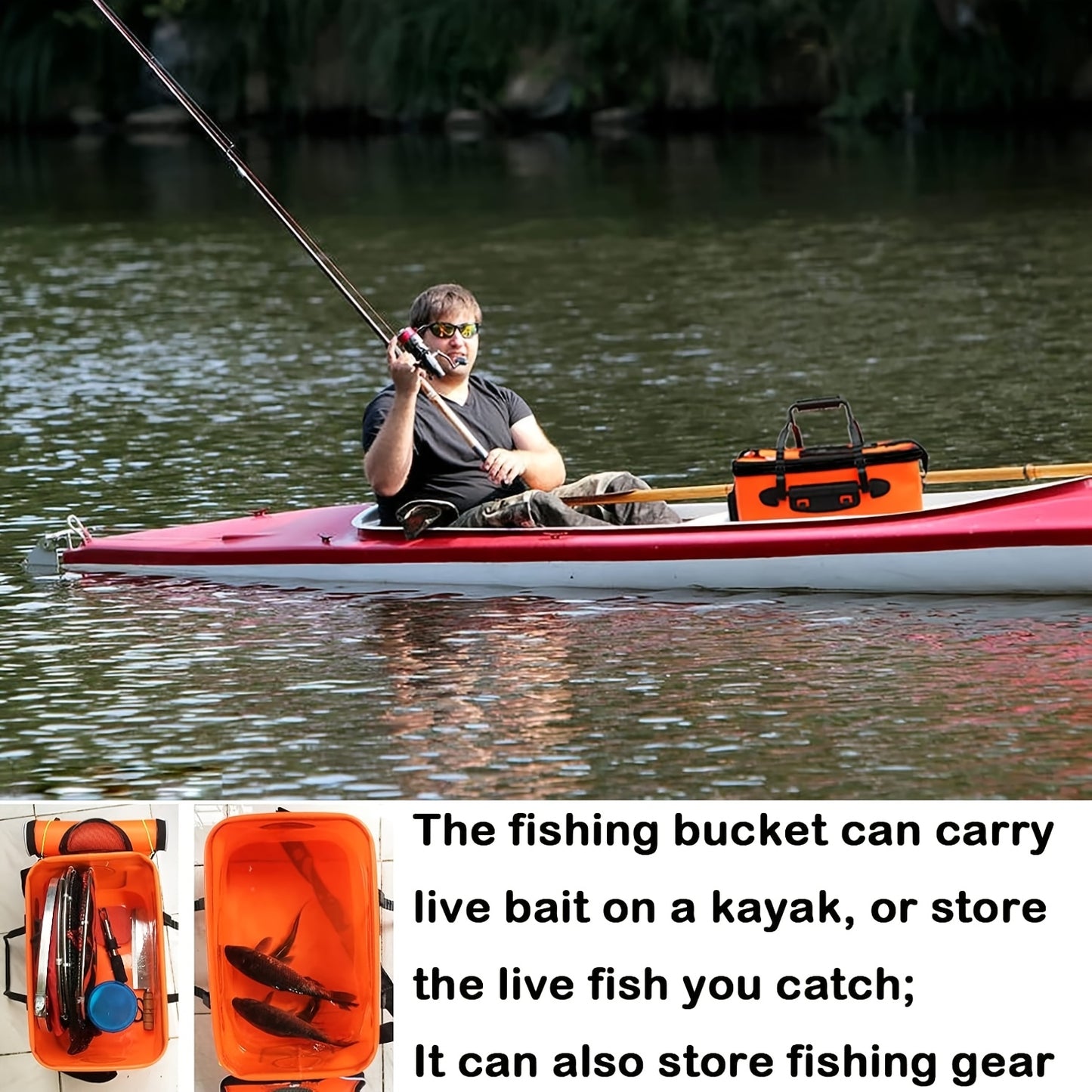 Collapsible Fishing Bucket, Versatile EVA Fishing for Outdoor Use, Container for Live Bait And Fish Protection, Ideal for Men, Perfect Valentine'S Day Present (Available in Blue Or Orange)