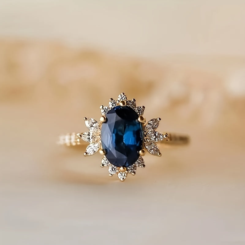 S925 Elegant Deep Blue Gem Egg-Shaped Ring, a Timeless Piece for Everyday Use And Special Occasions 3G