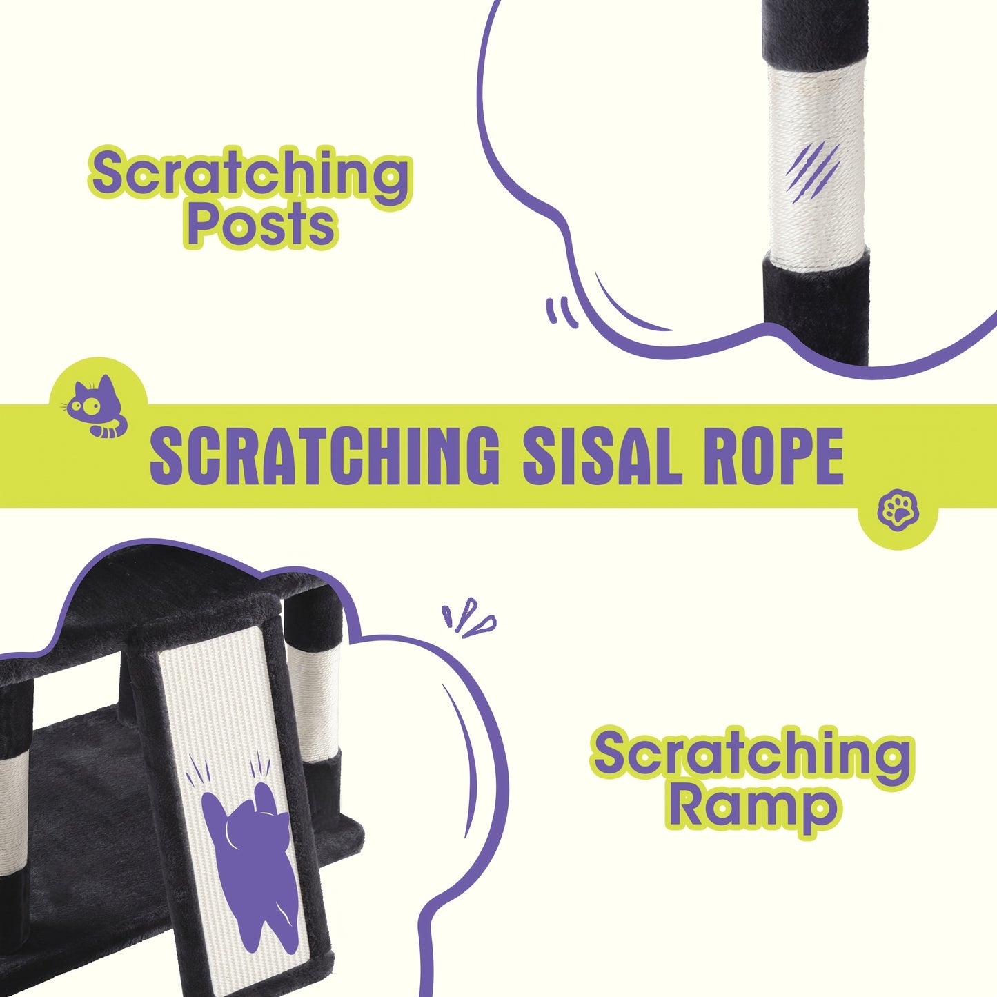 WEEWAY Multi-Level Cat Tree Tower for Indoor Cats - Modern Space-Saving design with Scratching Posts, Plush Perches, Hanging Platforms, Entryways - Sturdy Construction for Climbing, Scratching, Resting - Ideal Gift for Kittie