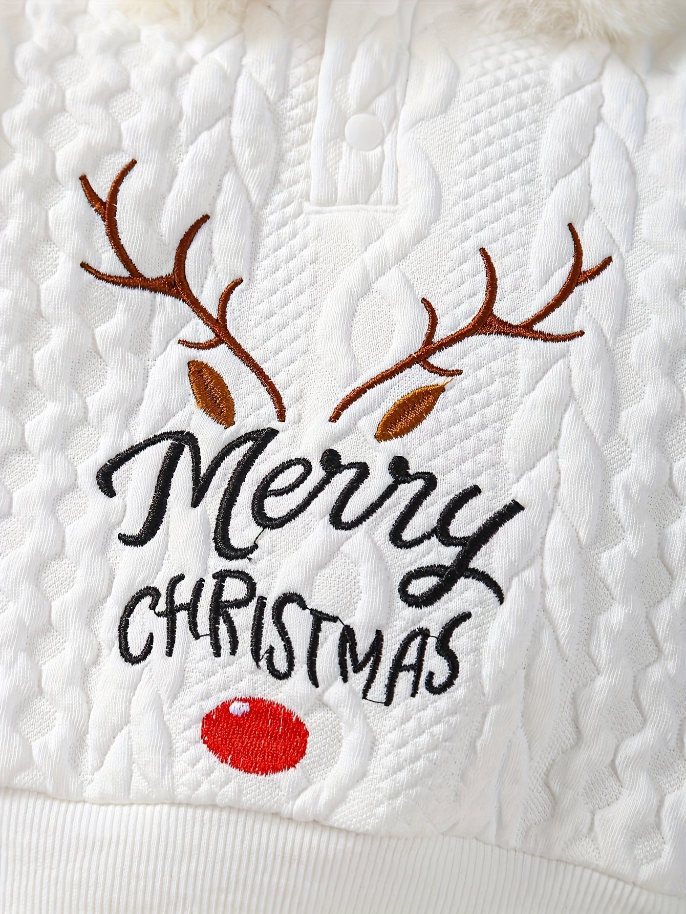 Christmas New Letter Antler Embroidery Knitted Pattern Solid Color Ribbed Hoodie with Fur Collar Long Pants Set for Baby Boys Winter Warmth And Cute, Perfect for Outdoor