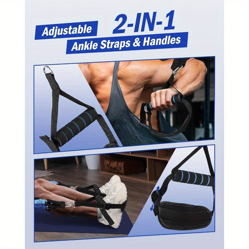 Pilates Bar Kit with Resistance Bands 20-240LBS, Upgraded Natural Latex for Women & Men, Heavy-Duty Stainless Steel Multifunctional Yoga Pilates Stick for Home Gym Exercise Fitness Equipment Full-Body Workouts-Blue