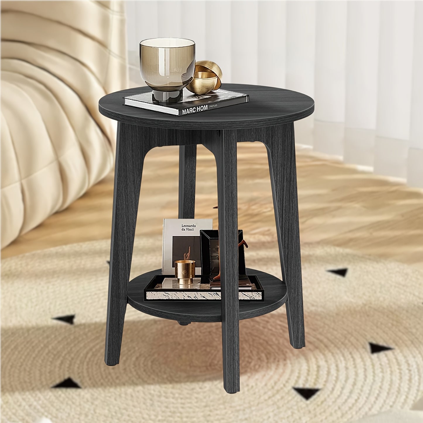 Side Table,  Round End Table with Lower Shelf, Nightstand for  Spaces, Living Room, Bedroom