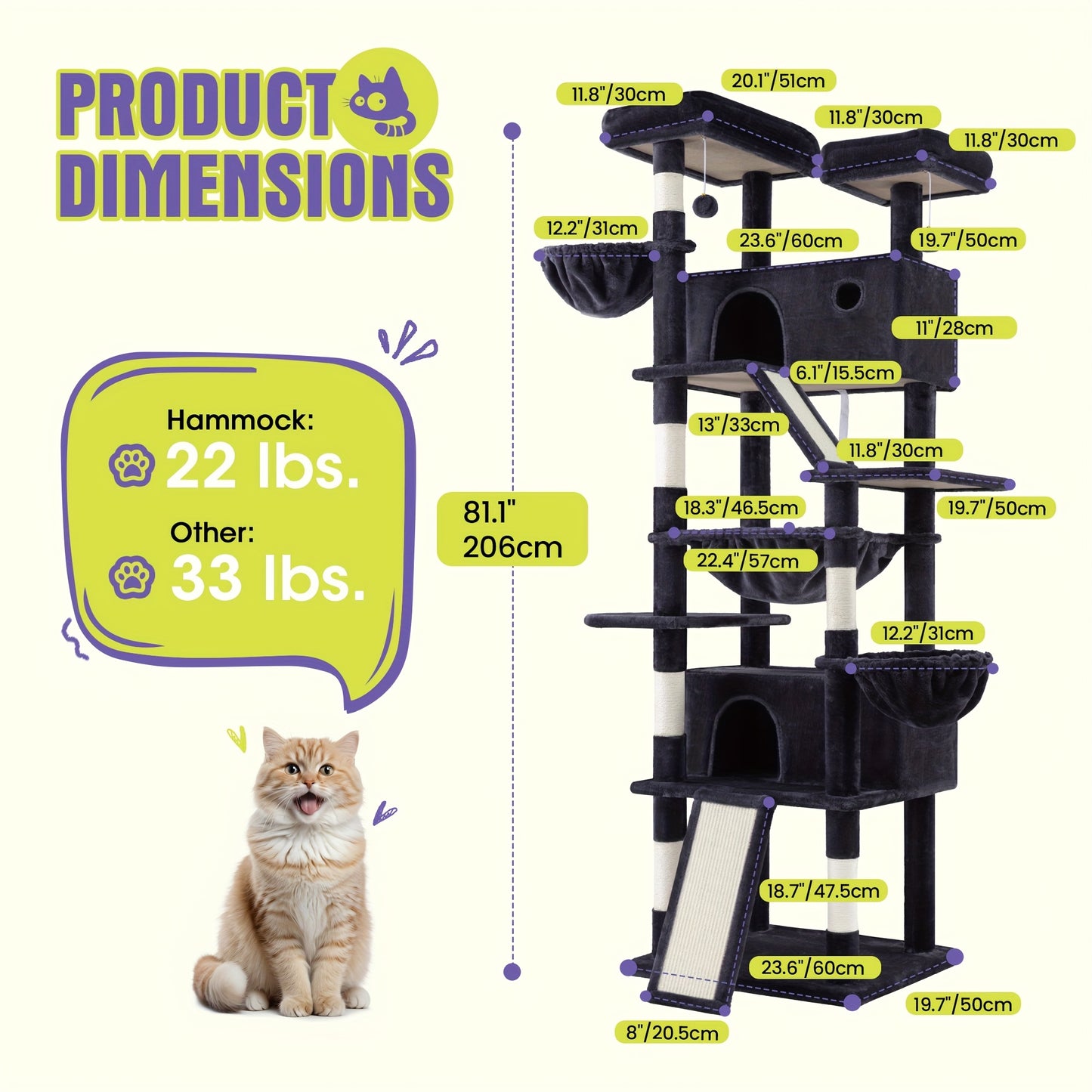 WEEWAY Multi-Level Cat Tree Tower for Indoor Cats - Modern Space-Saving design with Scratching Posts, Plush Perches, Hanging Platforms, Entryways - Sturdy Construction for Climbing, Scratching, Resting - Ideal Gift for Kittie