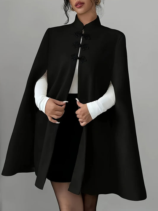 Plus Size, Plus Size Women's Elegant Chinese Cape Coat - Winter Thick Jacket with Stand Collar & Mandarin, Front Closure, Belted Waist, Machine Washable Outerwear for Weddings, Parties, Professional (Warm Coat)