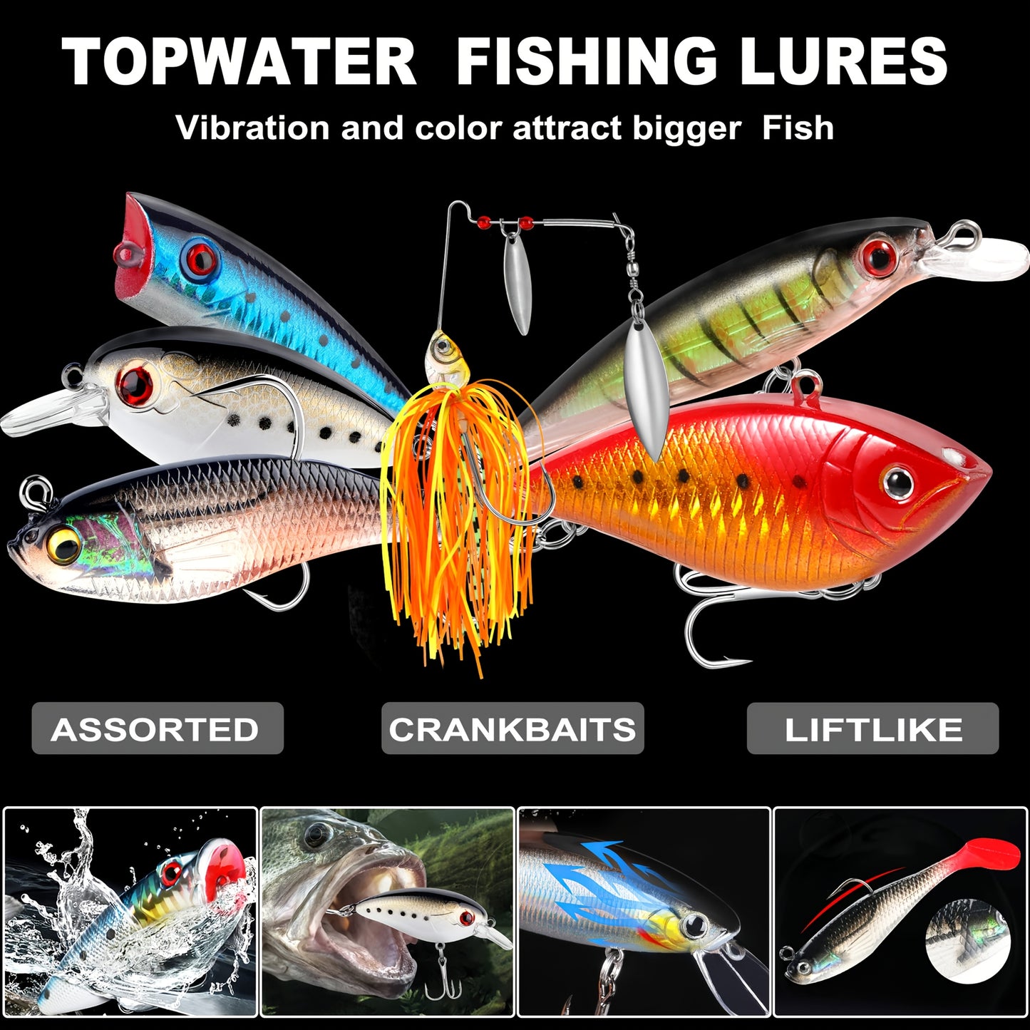 292pcs Heavy-Duty Fishing Lures Tackle Box with Hooks & Spinnerbaits Suitable for Saltwater/Freshwater Fishing Gear, Bass Trout Tackle Kit, Topwater Lures for Men Gifts, Hooks, Spinnerbaits for Fishing Accessories (No Revisio