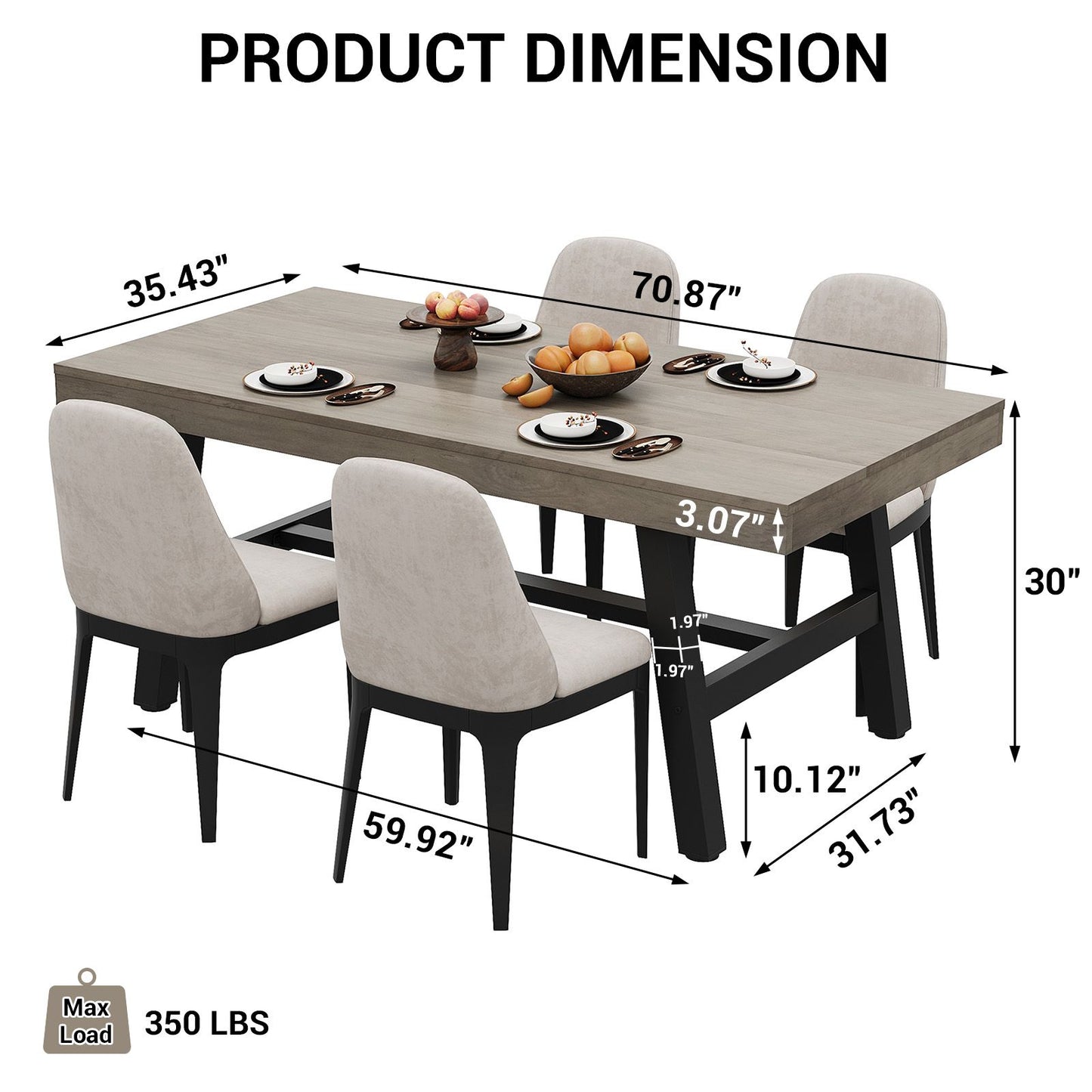 71-Inch Grey Farmhouse Dining Table with Adjustable Feet | Spacious Seating for 6 to 8, Ideal for Kitchen, Dining & Living Rooms, Multifunctional Hardwood Table by GAOMON