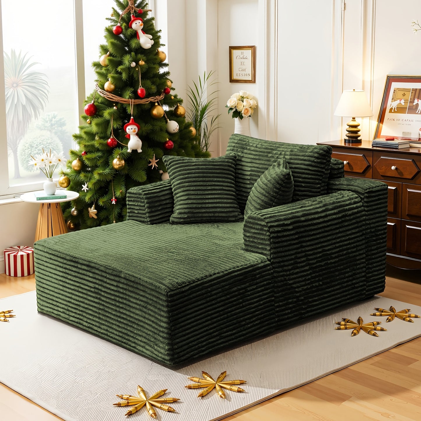 Indoor Oversized Corduroy Upholstered Boneless Sofa Bed Chaise Lounge - Deep Seat Sleeper Couch & Reading Chairs, Cloud Sofas for Living Room, No Assembly Required