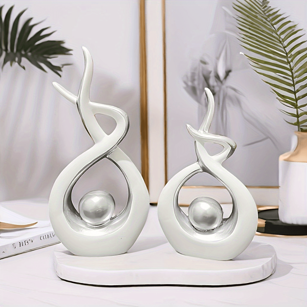 2pcs of Abstract Flame Molding Resin Sculpture- Modern Metal Texture Desktop Decoration, No Power Required, Suitable for Living Room, Entrance, Office And Home Decoration, Inspired by Flame Design, Artistic Crafts, Living Roo