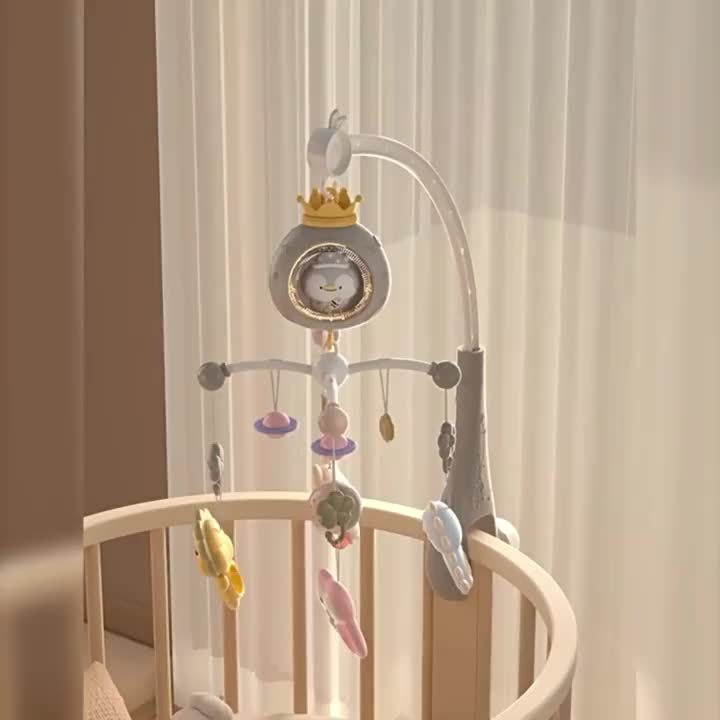 Baby Musical Crib Mobile with 150 Lullabies & Remote Control, Rotating Bed Hanging Toy with Soothing Lights & 150 Melodies, Bedside Mobile for 0-36 Months, Pink/Gray/Blue (Easy Install, Durable Plastic)