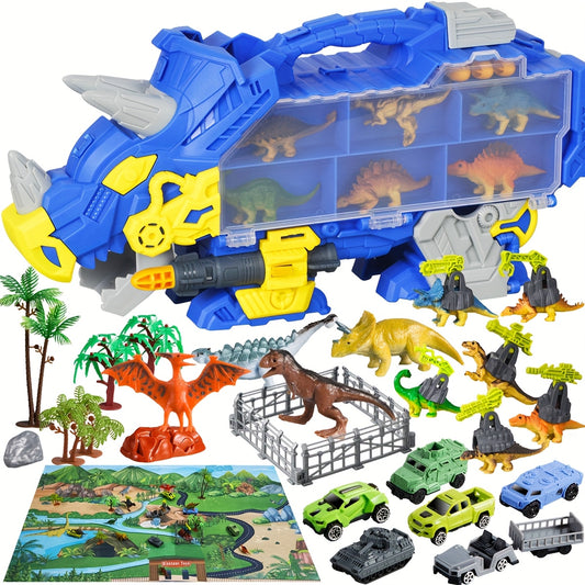 40pcs Dinosaur Transport Engineering Truck Toy Set, With Map & Trees & Vehicle & Simulated Dinosaur, Educational Toy For Youngsters, Creat A Dinosaur World, Ideal Birthday Gifts For Boys And Girls