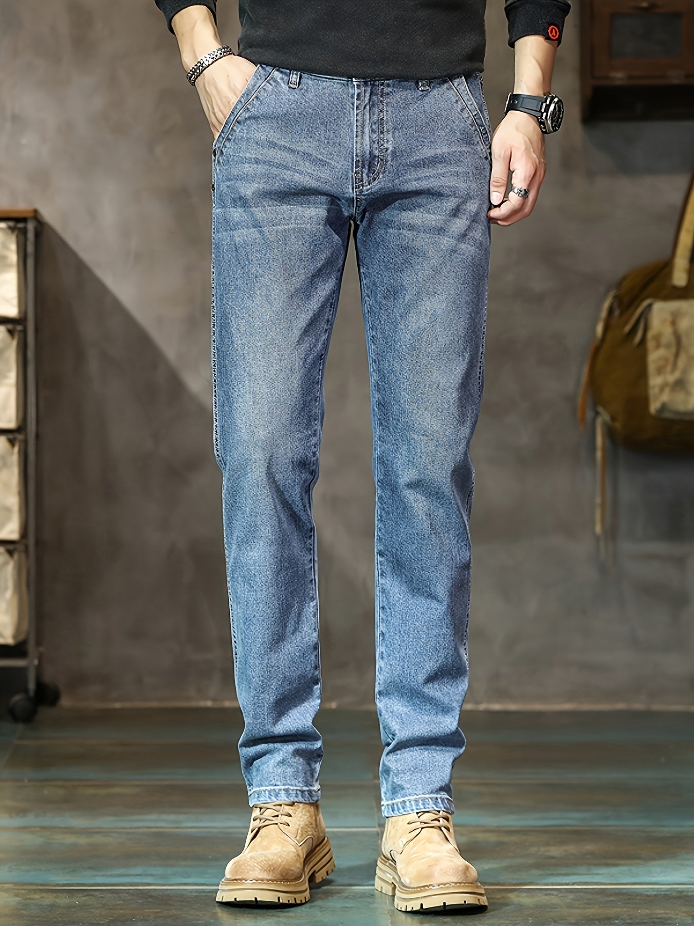 Men'S Straight Slim Jeans - Skin-Friendly Soft Cotton Blend Pants, Mid-Rise Non-Bulky Fit, Three-Dimensional Hem for Stability - Winter Jeans for Everyday & Formal Outfits - Classic Straight-Leg Denim Trousers, Straight Leg J