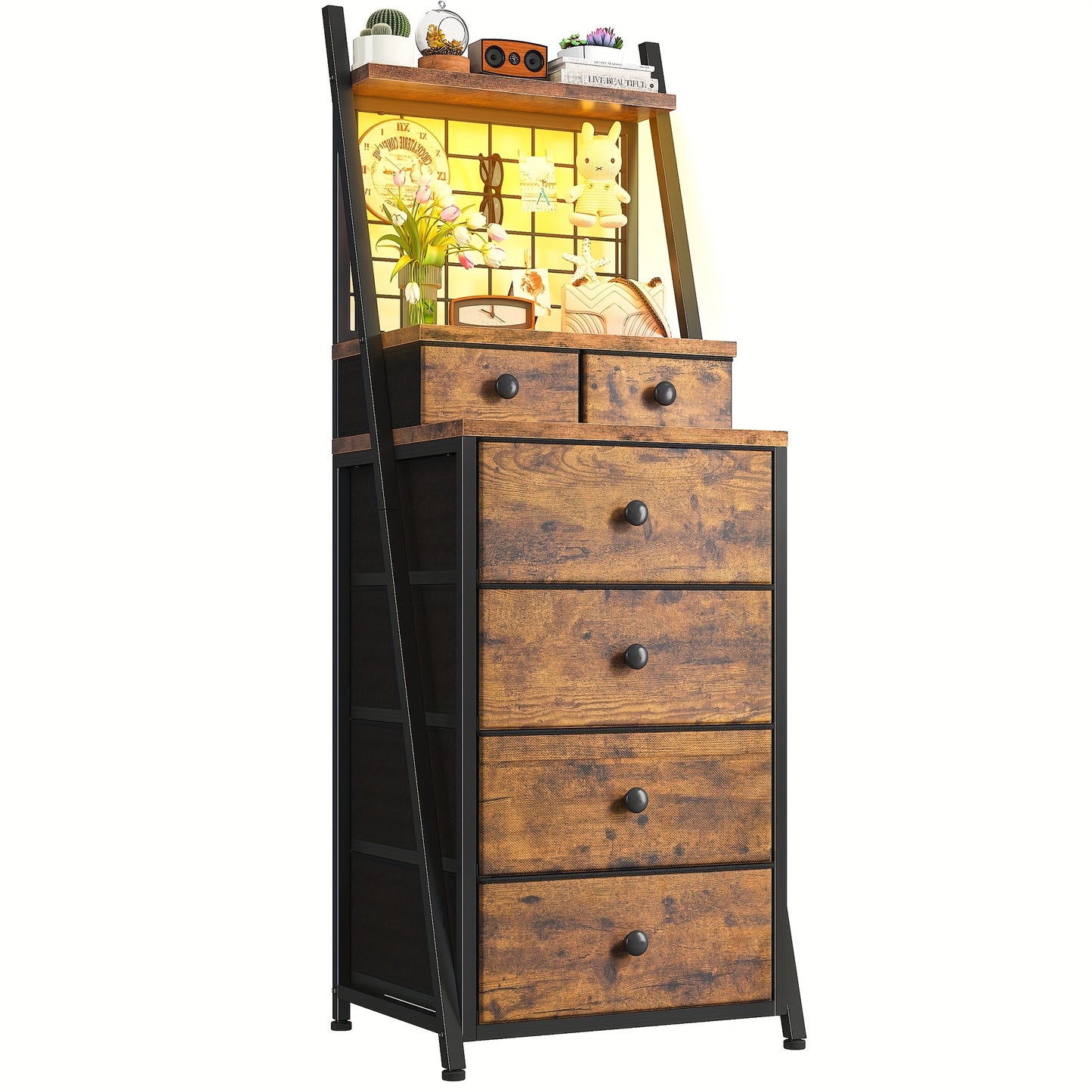 Modern White Vertical Dresser with LED Lighting - 6-Drawer Storage Cabinet with Open Shelf, Sturdy Softwood Construction, 27"+ Height, 3.2+ Cu Ft Capacity, Plug-in Power & Easy Assembly for Bedroom, Living Room, Dorm - Space-