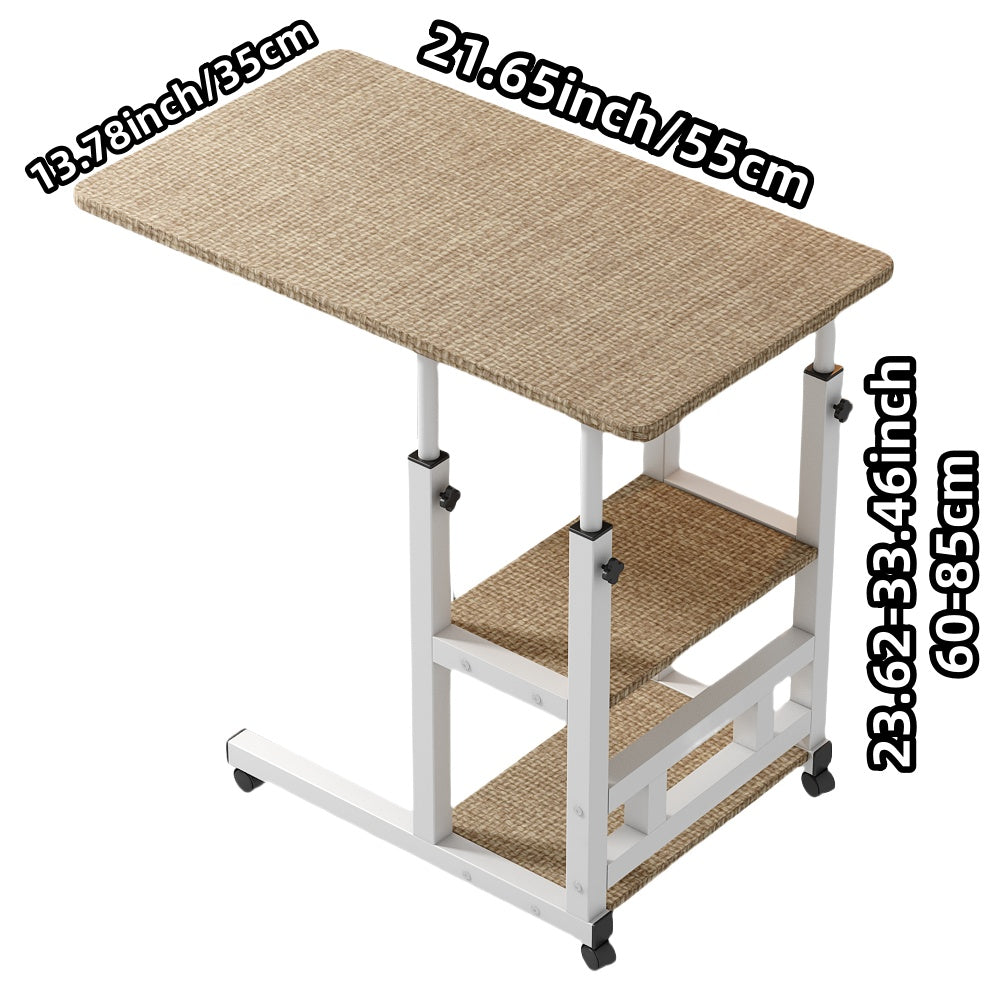Height Adjustable Rolling Table with Storage Shelves - Heavy-Duty Wood/Metal Construction, Modern Mobile Desk with Casters, Space-Saving Design for Home Office, Bedside, Laptop Workstation & Small Spaces - Easy Assembly, Engi