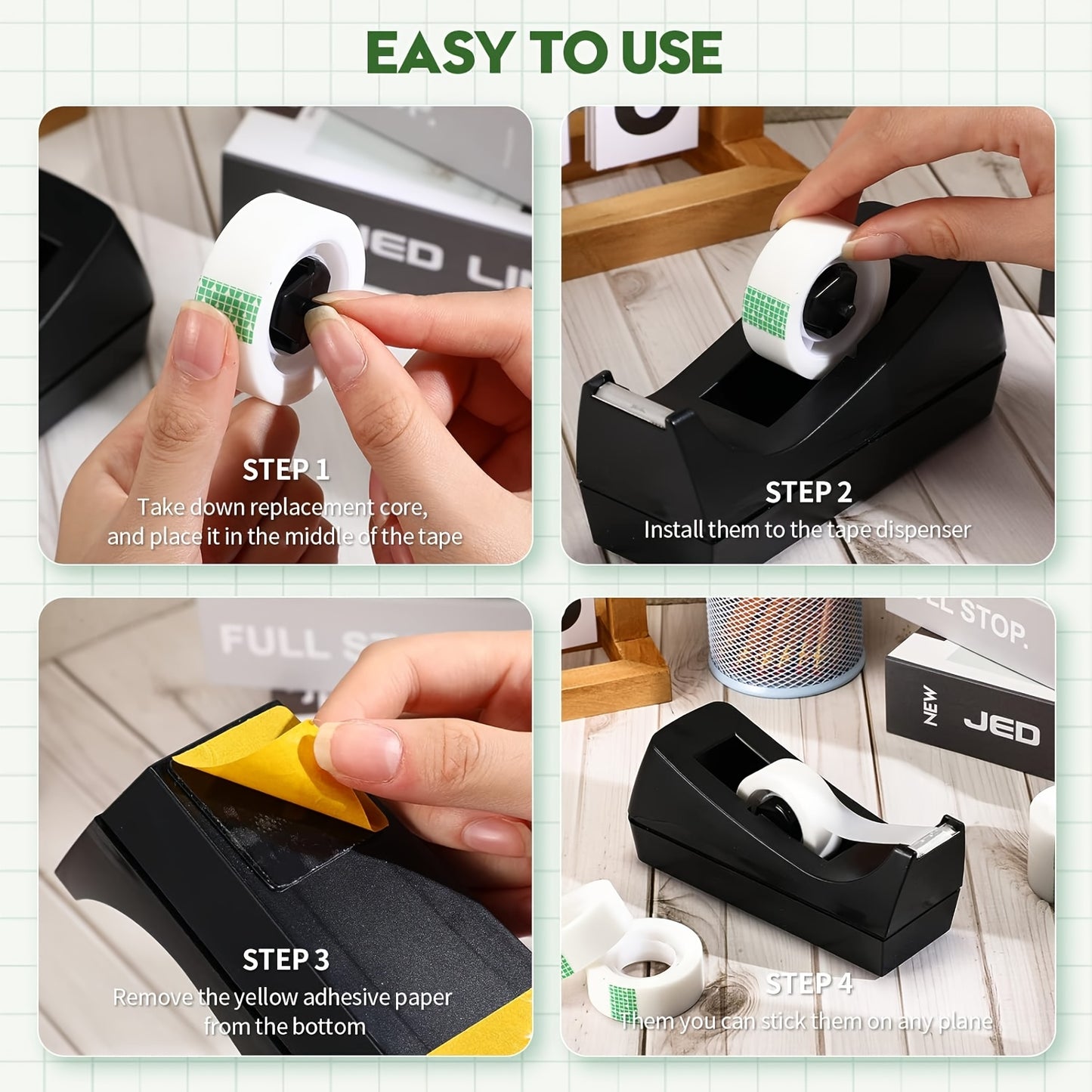 12 Rolls Of Tape Plus 1 Tape Distributor, Tape Accessories-non-slip Base-suitable for Gift Packaging, Office, Home And School Supplies.