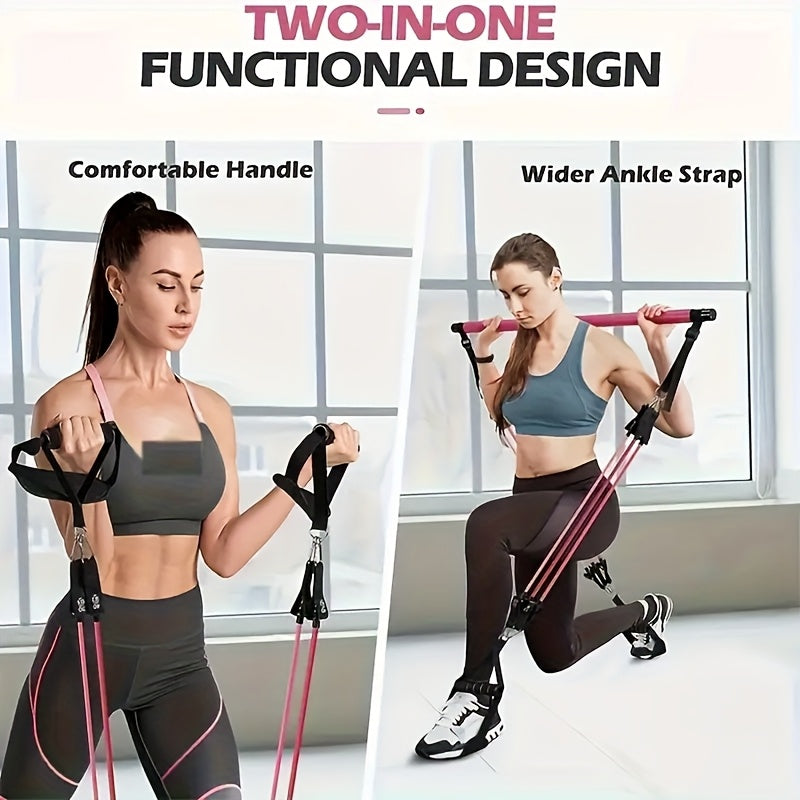 14pcs Pilates Bar Set with 6 Resistance Bands (180 lbs), Multi-Functional Fitness Stepper and Stretching Trainer, Yoga and Home Workout Equipment
