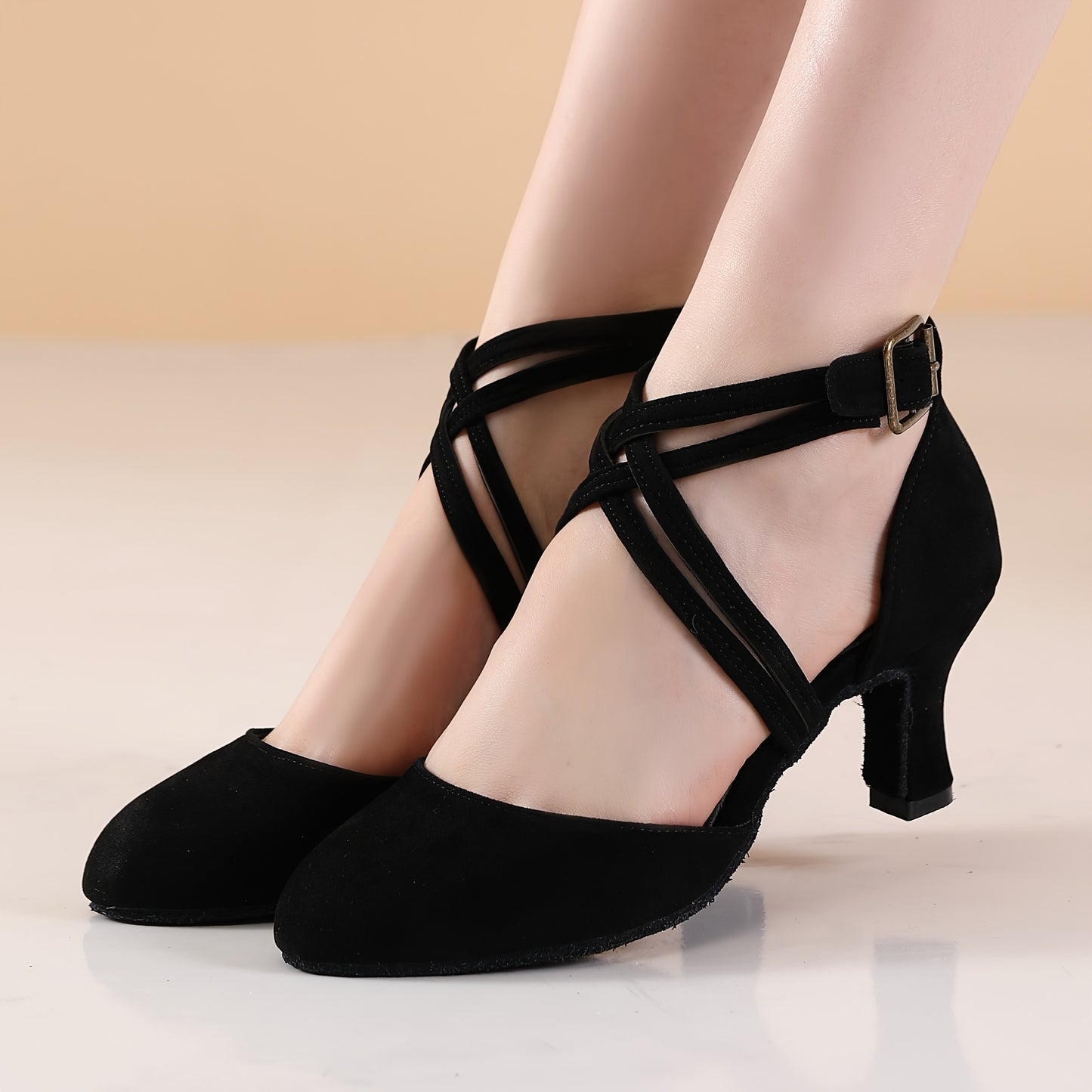 Womens Latin Salsa Dance Shoes - Soft Indoor Fabric, Secure Cross-Straps, Stylish Low Heel, Ultra-Comfortable Fit - Perfect For Cha Cha, Ballroom - Multiple Colors