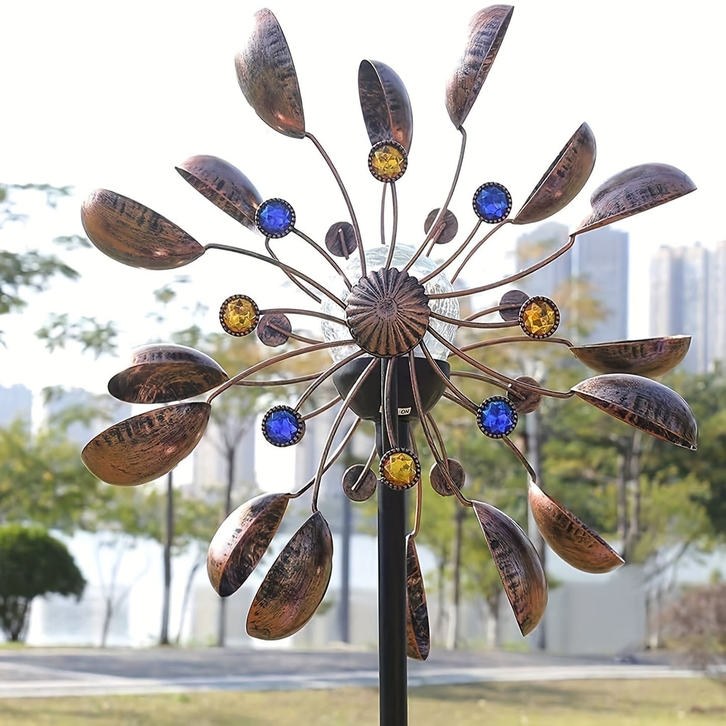 1pc Wind Spinner Outdoor with LED Glass Ball & Kinetic Wind Spinner - Dual-Direction Rotating Metal Wind Turbine Suitable for Patio, Lawn, Garden, Weddings - LED Lighting, Wedding & Landscape Decor