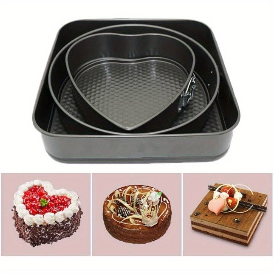 6pcs Cake Pan Set | 3 Shapes (Square/Round/Heart) X2, Carbon Steel Baking Mold With Removable Bottom, Non-stick Pan, Heavy Duty Cake Pan For Chiffon/Mousse/Cheesecakes, Wedding/Birthday Kitchen Tools