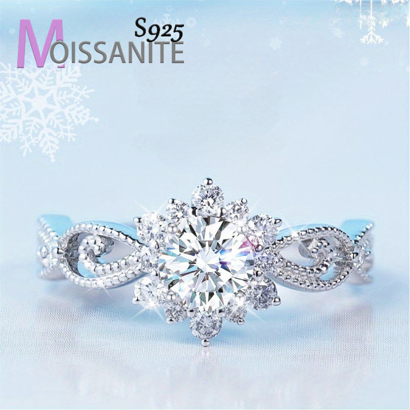 925 pure Silvery moissanite snowflake-shaped Women's fashion ring, dreamy luxury, elegant and generous, suitable for banquets, weddings, daily wear, vacation, dating, suitable for Thanksgiving, Christmas and Halloween gifts,