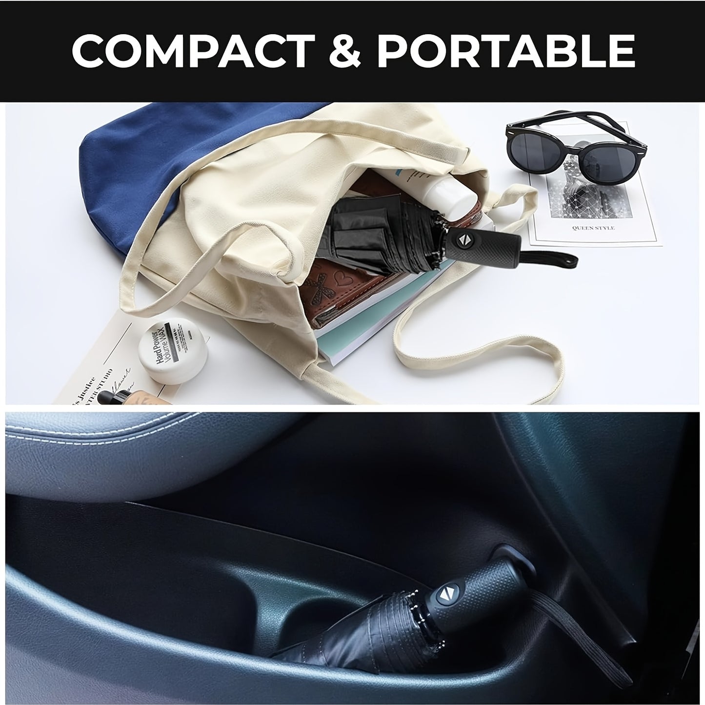 Automatic Open/Close Windproof Compact Travel Umbrella with UPF 50+ Sun/, Lightweight Portable Automatic Umbrella Suitable for All-Season, Shield &, Carry Sleeve, 10 Fiberglass Ribs & 210T Pongee Canopy