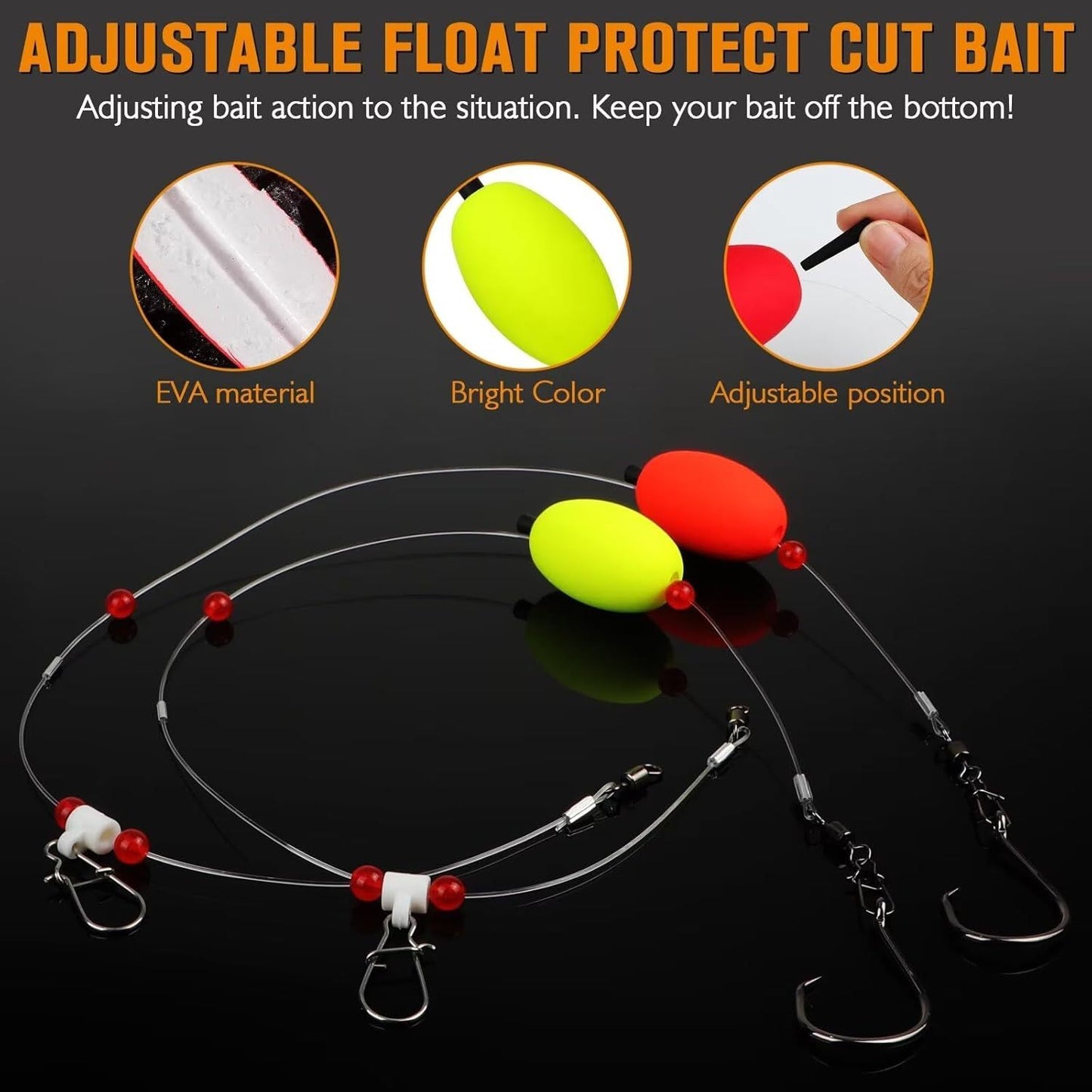 Dovesun 6pcs Surf Fishing Rigs - 20.5" Pre-Rigged Fish Finder Rig with 5/0 8/0 Circle Hooks & Fishing Float, 90LB Saltwater Fishing Gear Wind Resistant Fishing Tackle for Carolina Rig for Shark, Catfish, Bass, Idea Christmas