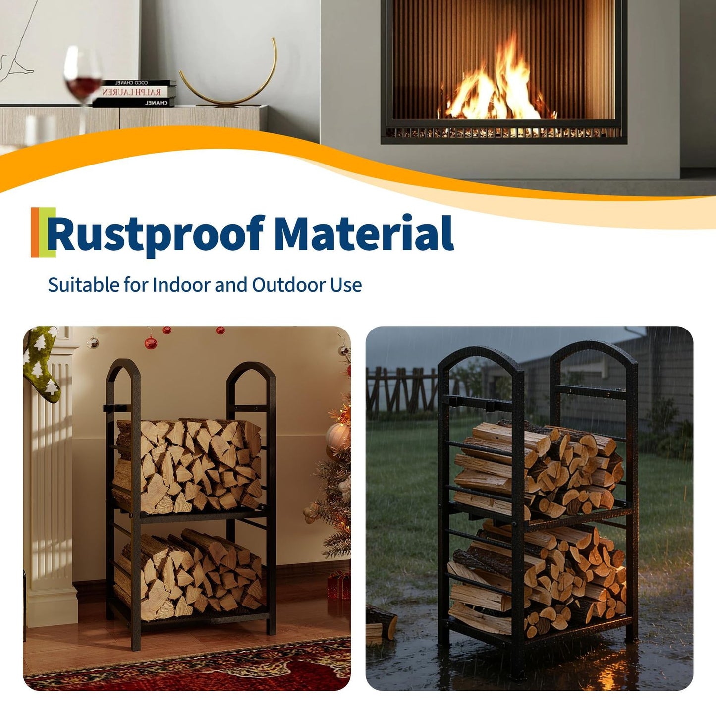 30 Inch Large Metal Firewood Rack | High Capacity Fireplace Log Storage with Kindling Hooks, Durable Wood Storage Organizer, Multipurpose Use, GAOMON Brand
