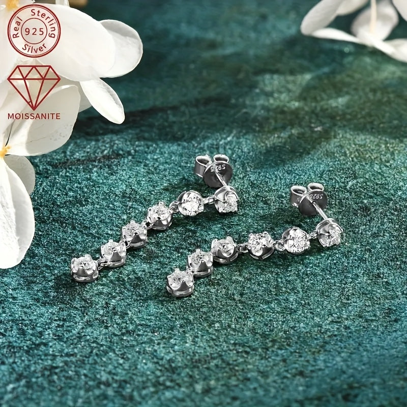 2pcs S925 Silver 1.2 Carat Moissanite Earrings | High-Quality Glamorous Women'S Dangle Earrings, Elegant and Sexy Style, 22K Golden Plated, Perfect for Daily Wear, Anniversaries, Birthdays, and Holiday Gifts for Family and Fr