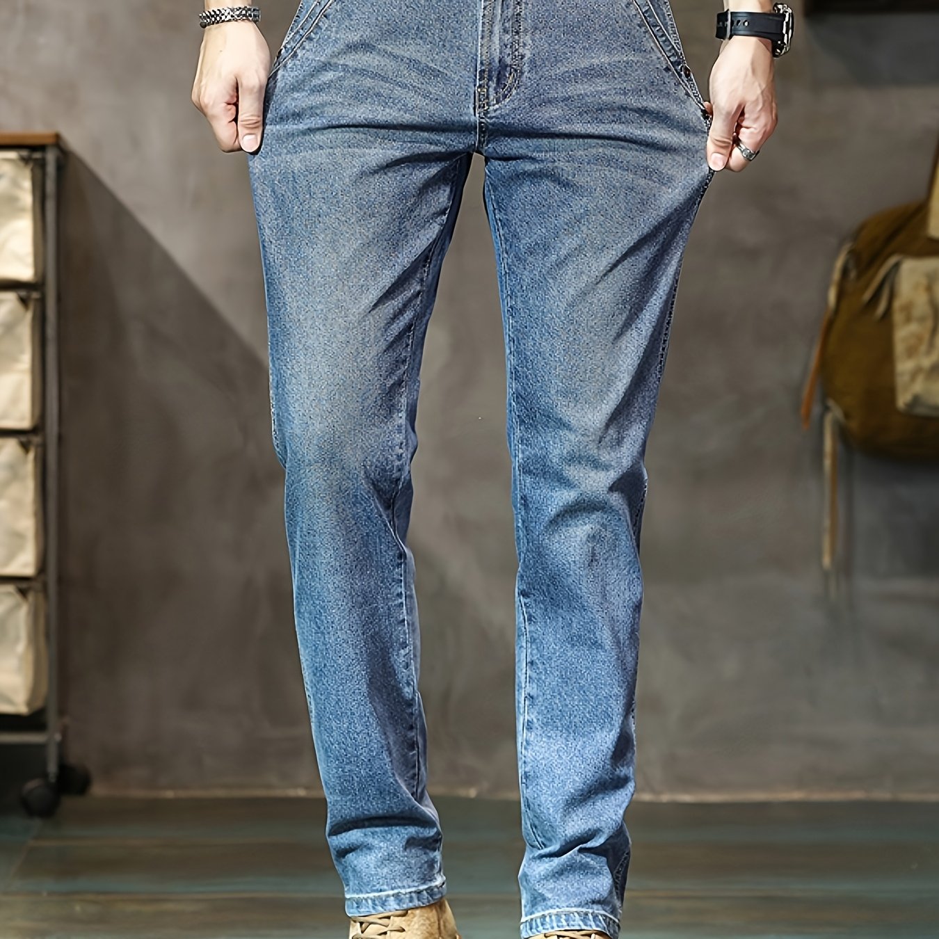 Men'S Straight Slim Jeans - Skin-Friendly Soft Cotton Blend Pants, Mid-Rise Non-Bulky Fit, Three-Dimensional Hem for Stability - Winter Jeans for Everyday & Formal Outfits - Classic Straight-Leg Denim Trousers, Straight Leg J