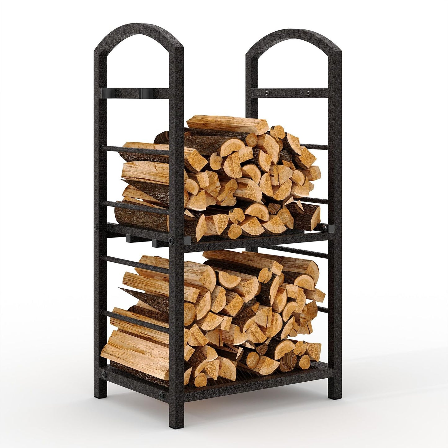 30 Inch Large Metal Firewood Rack | High Capacity Fireplace Log Storage with Kindling Hooks, Durable Wood Storage Organizer, Multipurpose Use, GAOMON Brand