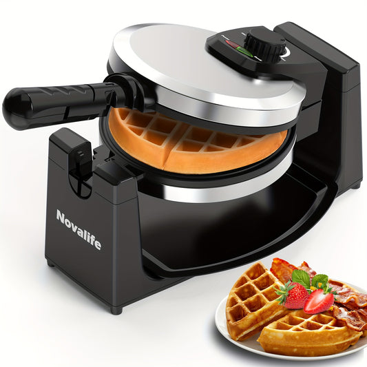 Waffle Maker, Rotating Belgian Waffle Maker, 180° Flip Waffle Iron, Non-Stick Plate, Adjustable Browning Control, Foldable Cool Touch Handle, Removable Drip Tray, Stainless Steel, Space Saving Storage