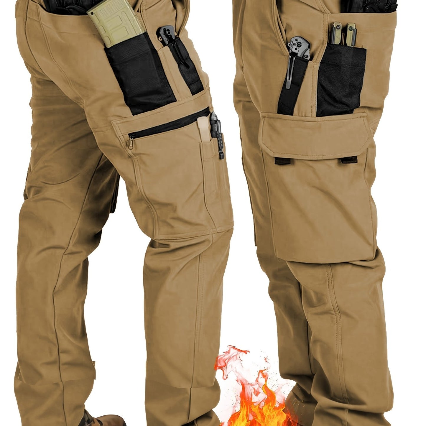 Men's Heavy-Duty Tactical Winter Pants - Thickened Insulated Work Pants with Multi-Pocket Design, MOLLE System Compatible for Hiking, Hunting, Construction - All-Season Outdoor Pants, Winter Work Pants for Men, Mens Winter Pa