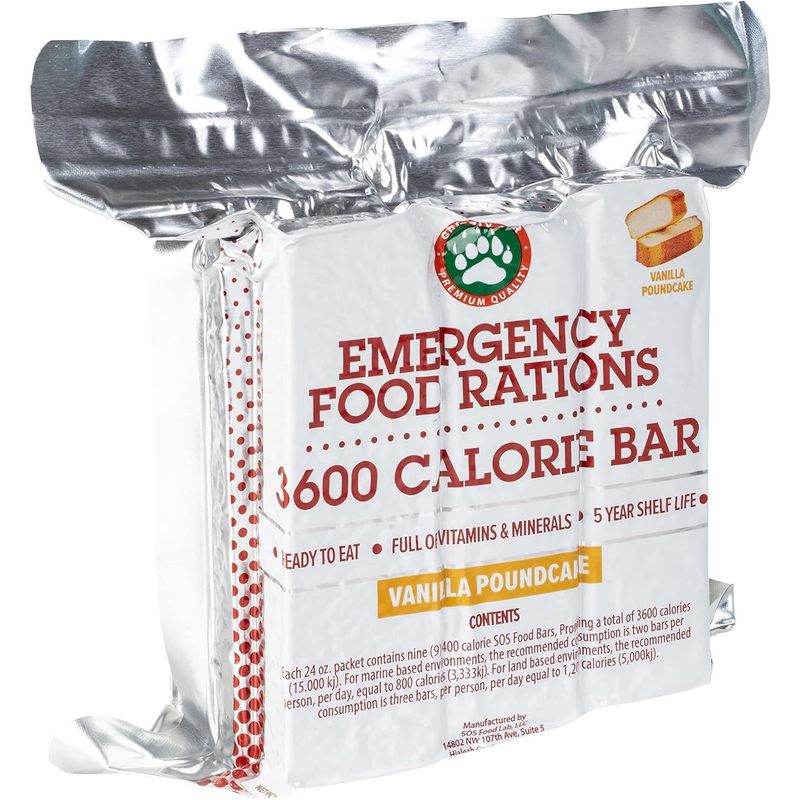 Grizzly Gear Emergency Food Rations- 3600 Calorie Vanilla Bars (2 Pack) - 6 Day Supply For Disaster, Hurricane, Flood Preparedness- 5 Year Shelf Life