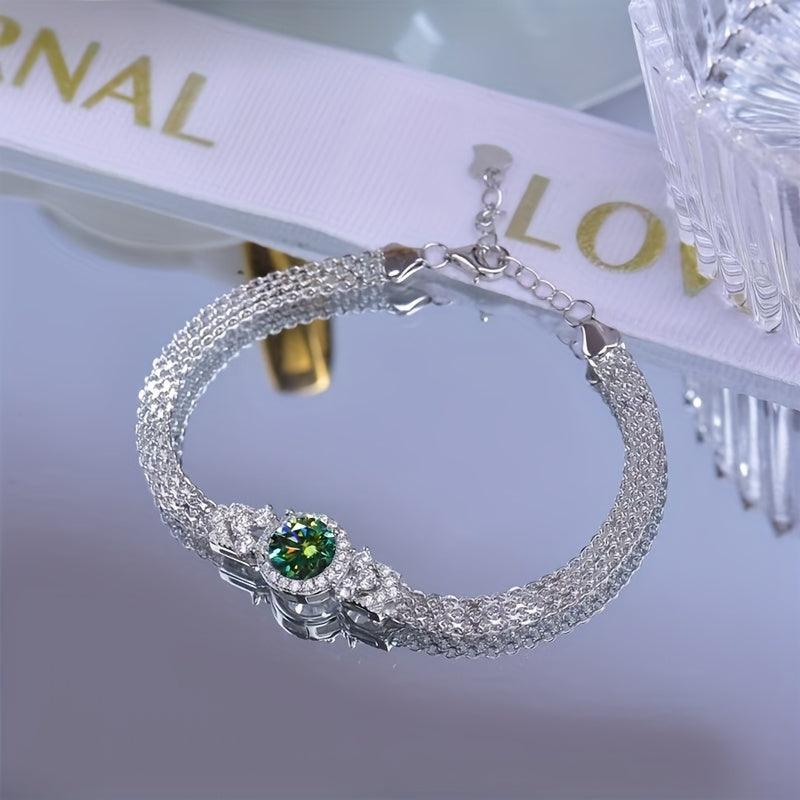 S925 925 Silvery Moissanite Bracelet - Elegant 2 Carat Minimalist Moissanite Tennis Bracelet - High-Quality Fashion Bracelet for Men and Women - Perfect for Engagement, Wedding, or Proposal - Birthday Gift for Friends, Loved