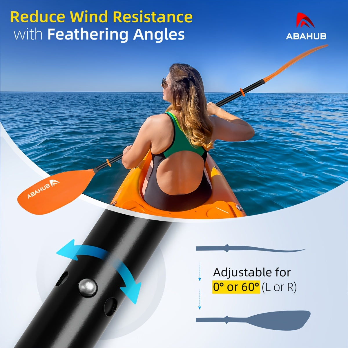 ABAHUB Low-Profile Two-Section Double Paddle Board - SKP2503, Aluminum Alloy, Mixed Colors, Ideal for Christmas, Valentine'S Day, Thanksgiving, Mother'S Day Gifts, Kayaking Accessory|Low Profile Design|Durable Kayak