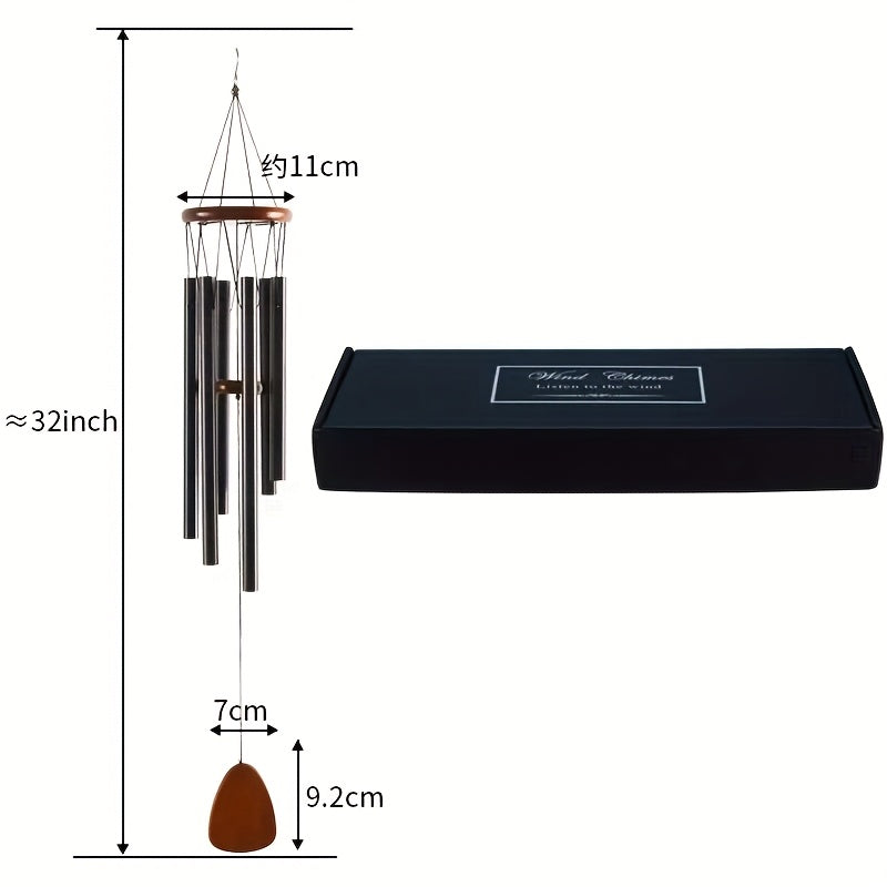 This 37-Inch Deep Tone Wind Chime in Black Aluminum Features Patriotic Designs