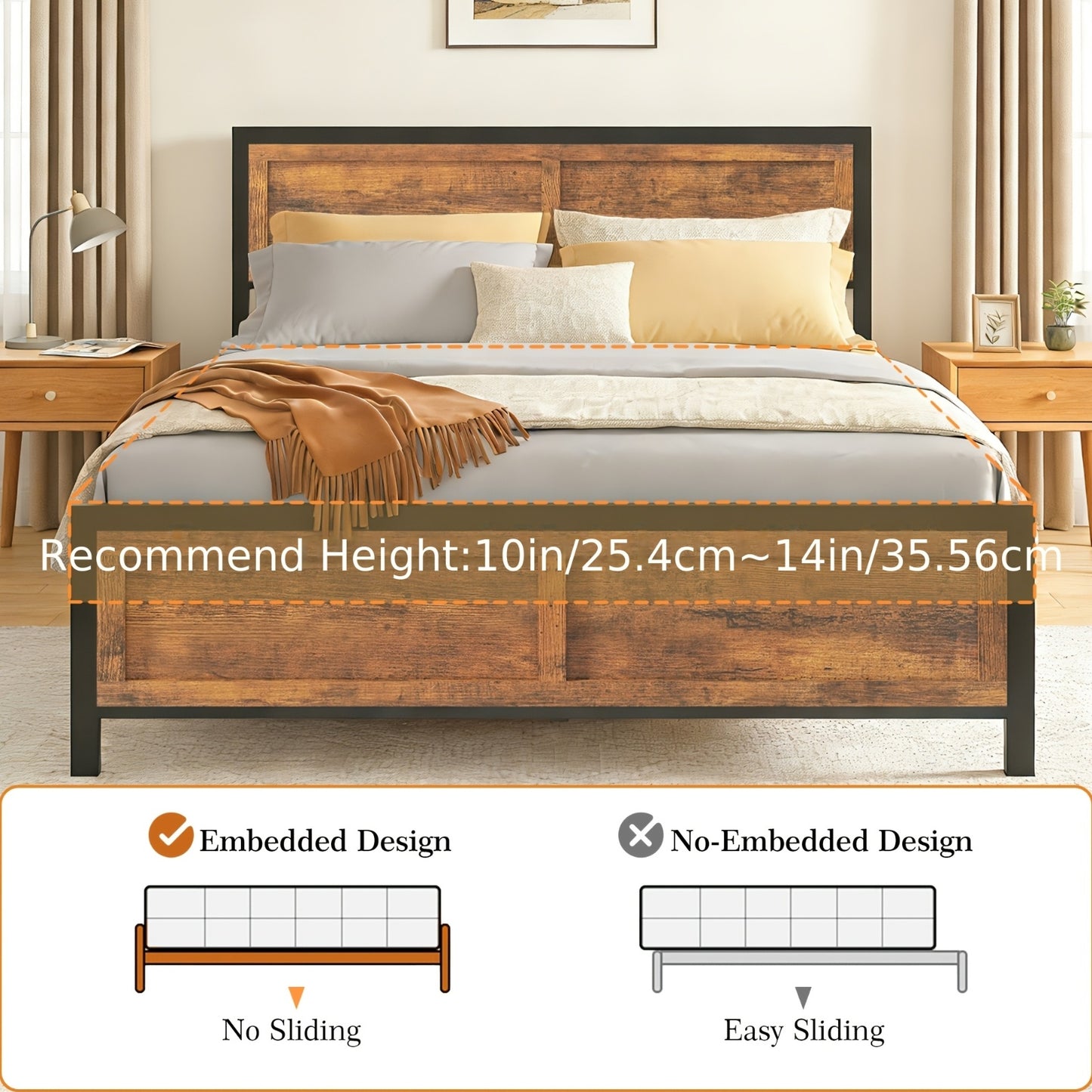 Modern Sturdy Heavy-duty Metal Full/Queen Bed Frame with Headboard and Footboard | 10in Under-bed Storage, Non-slip Recessed Design, Concealed Screw Construction, 1000 lbs Weight Capacity, Suitable for Bedrooms and Guest Room
