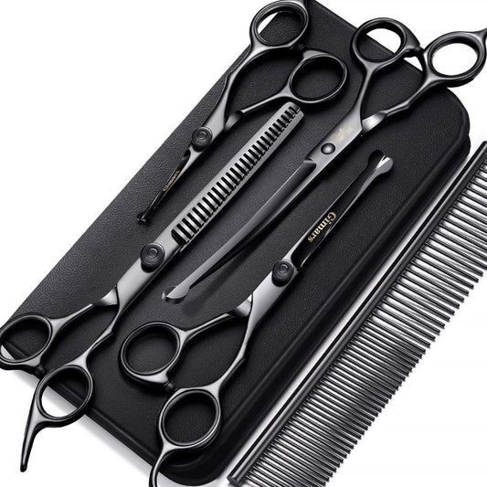 Gimars 7-Inch Professional 4CR Stainless Steel 6-In-1 Grooming Scissors Designed for Dogs, Featuring a Safety Round Tip And Heavy-Duty Titanium Coating, Suitable for Grooming Pets Like Dogs, Cats, And Other Animals.