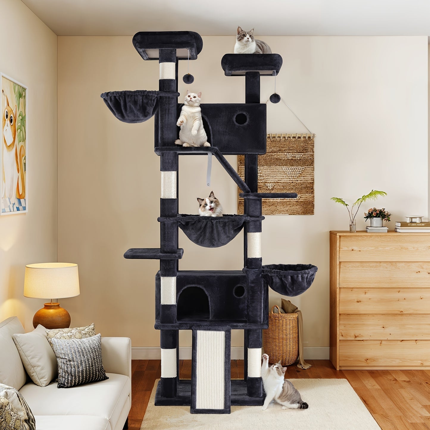 WEEWAY Multi-Level Cat Tree Tower for Indoor Cats - Modern Space-Saving design with Scratching Posts, Plush Perches, Hanging Platforms, Entryways - Sturdy Construction for Climbing, Scratching, Resting - Ideal Gift for Kittie