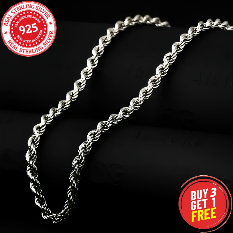925 Sterling Silver 3mm Twist Necklace, Classic Simple Design, Unisex, Suitable For All Occasions - Valentine'S Day, Halloween, Christmas, Anniversary Or As A Holiday Gift (including Gift Box); Buy Three, Get One Free
