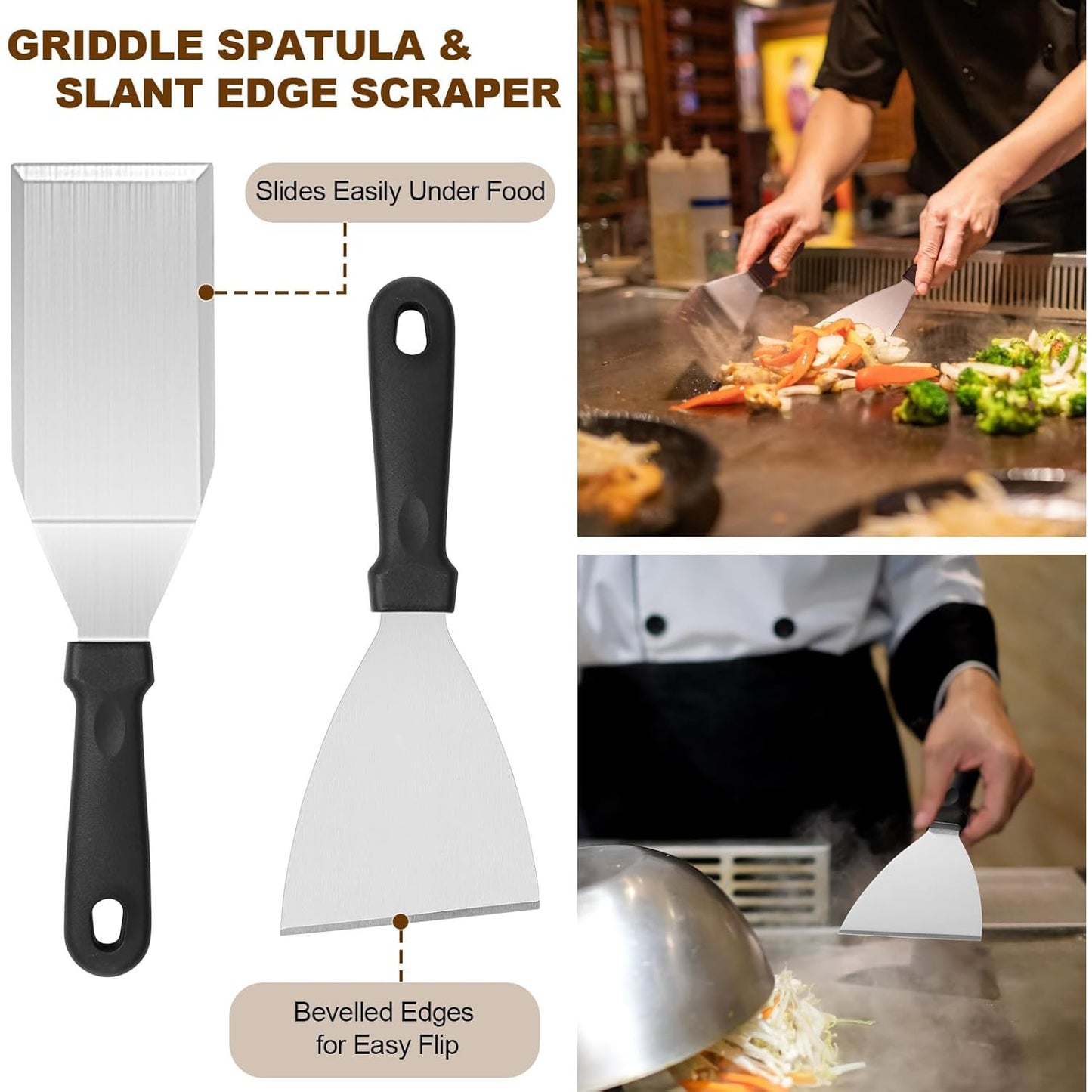14 count Griddle Accessories Kit, Flat Grill Accessories Set for Blackstone and Camp Chef, Grill Spatula Set with Enlarged Spatulas, Scraper for Outdoor Barbecue