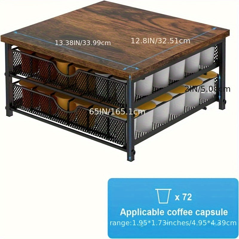 Coffee racks，Black Wood and Iron K-Cup Holder with Double Storage Drawers, Coffee Station Organizer for Capsule Boxes
