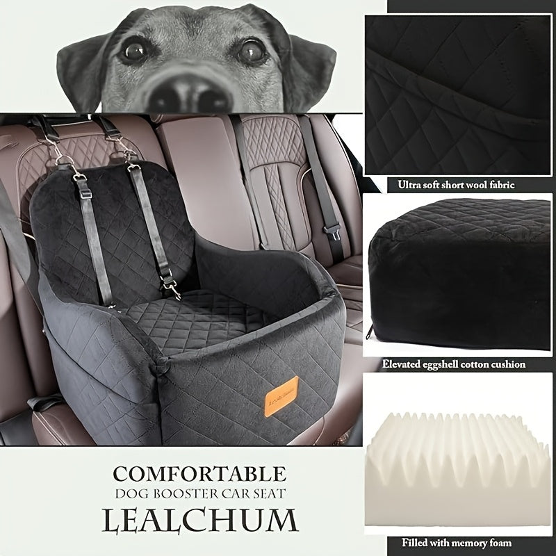 Furry Cover, Soft Plush Car Seat for Dogs And Cats, Memory Foam Cushion, Pet Travel Seat, with Side Pockets And 3 Clip-on Safety Leashes.