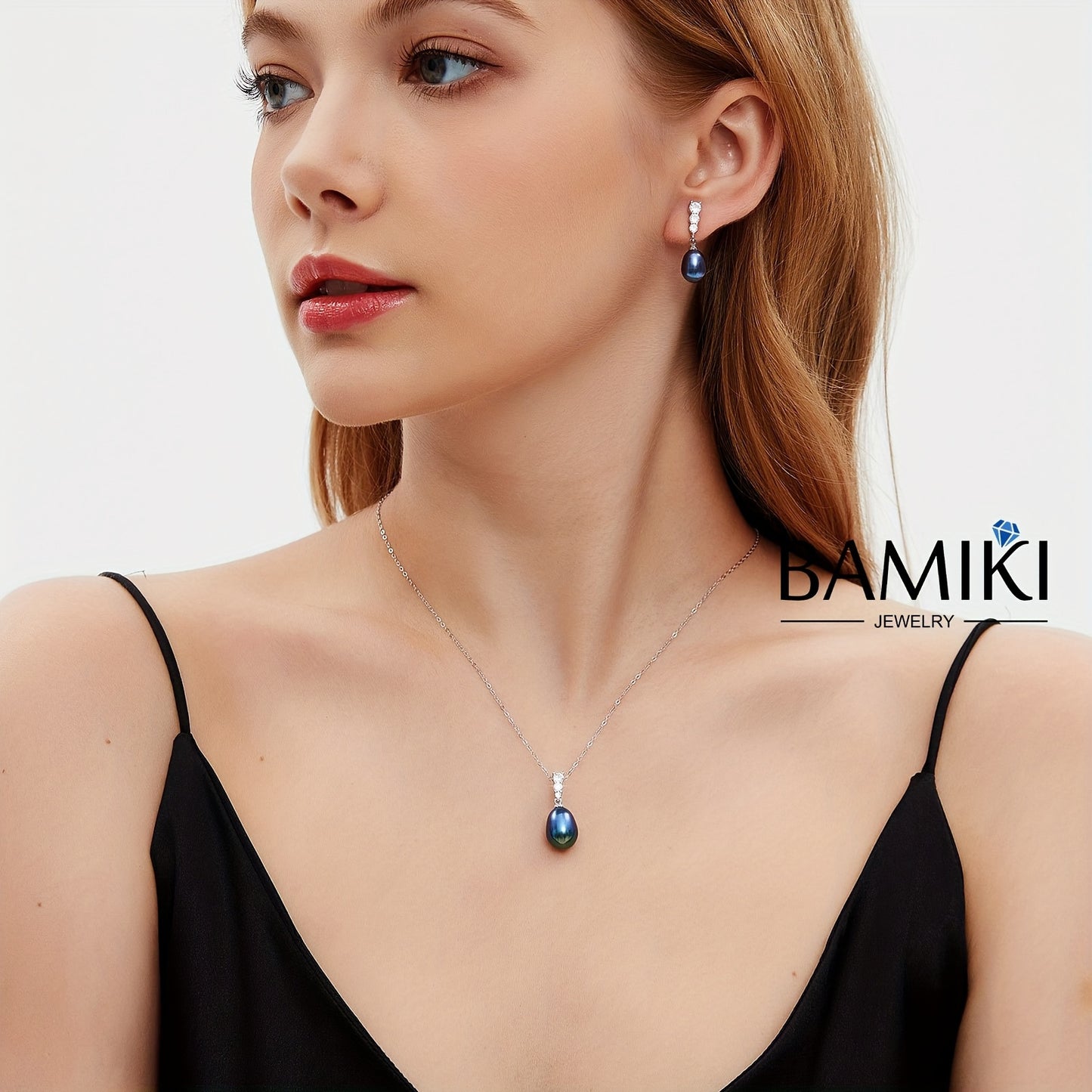 925 Sterling Silver Natural Seawater Pearl Pearl Necklace And Earrings Set 9-10MM