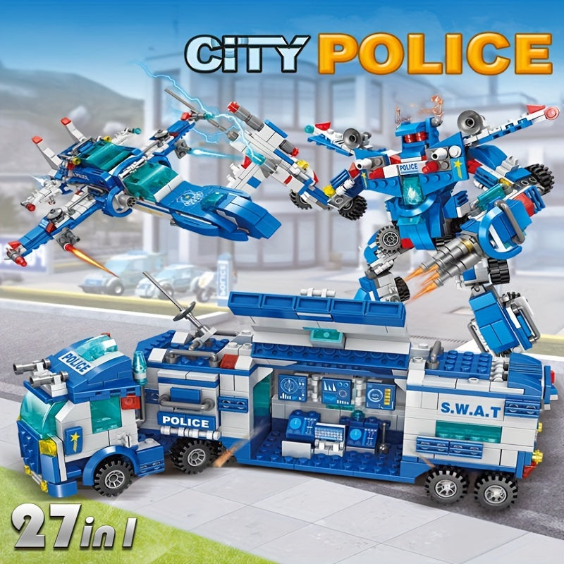 [24H Ship] 700pcs Department Car Building Blocks, City Patrol Police Toy, Vehicle Truck Action Figures Brick Toys For Children, Role-Play Toys For Boys, Halloween, Thanksgiving Day, Christmas Gift, Ship In Bag
