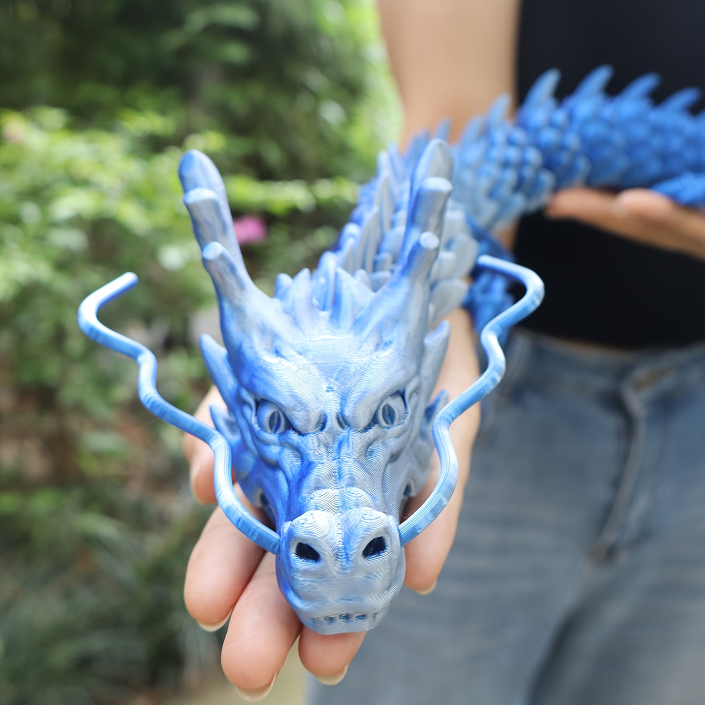 Extra Large 35.4-Inch (35.04inch) 3D Printed Dragon Figure - Poseable Fidget with Movable Joints, Crystal-like Scale Texture & Teeth - Home/Office/Collectors Display Decor - Dragon Statue for Anime/Movie Fans - Challenging Po