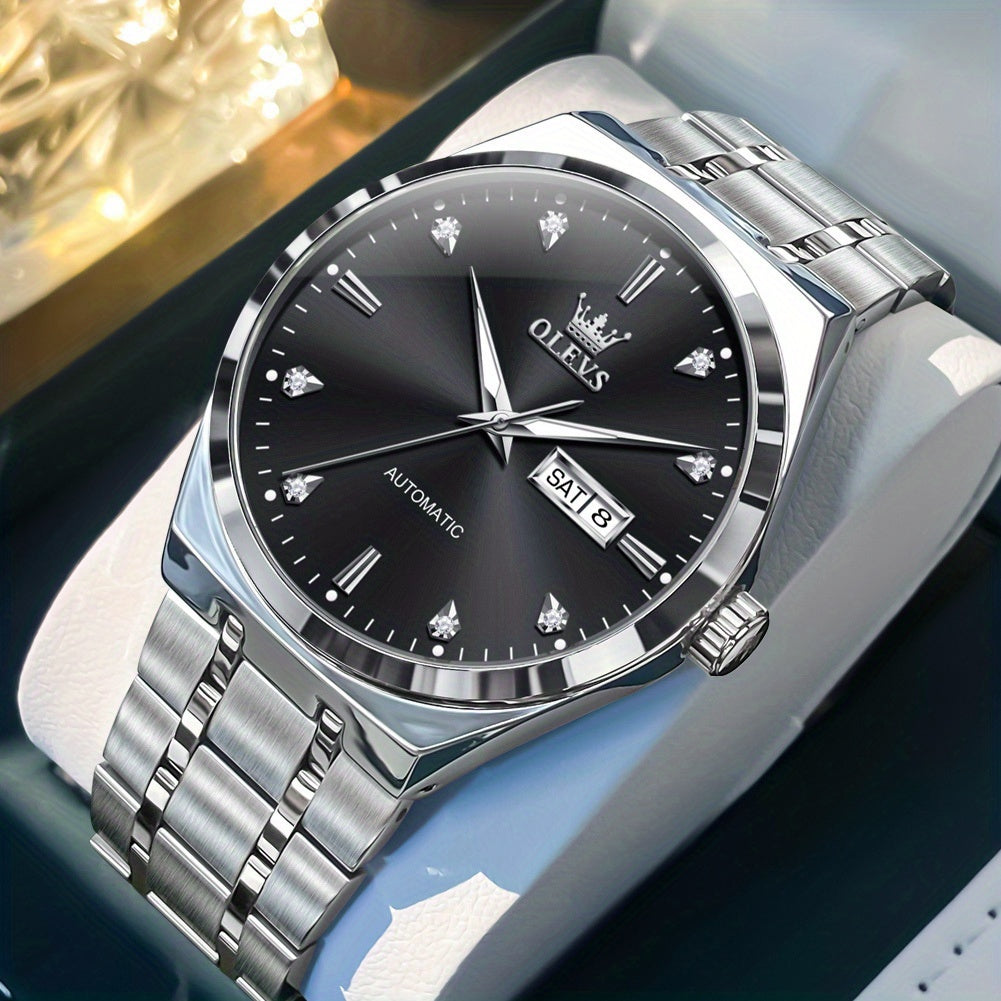 OLEVS Men's Automatic Mechanical Watch with Luminous Hands & Dual Calendar (Day/Date) - Self-Winding Analog Wristwatch, No /, for Business & Casual Attire, Durable Mechanical Movement, Affordable Luxury Watch